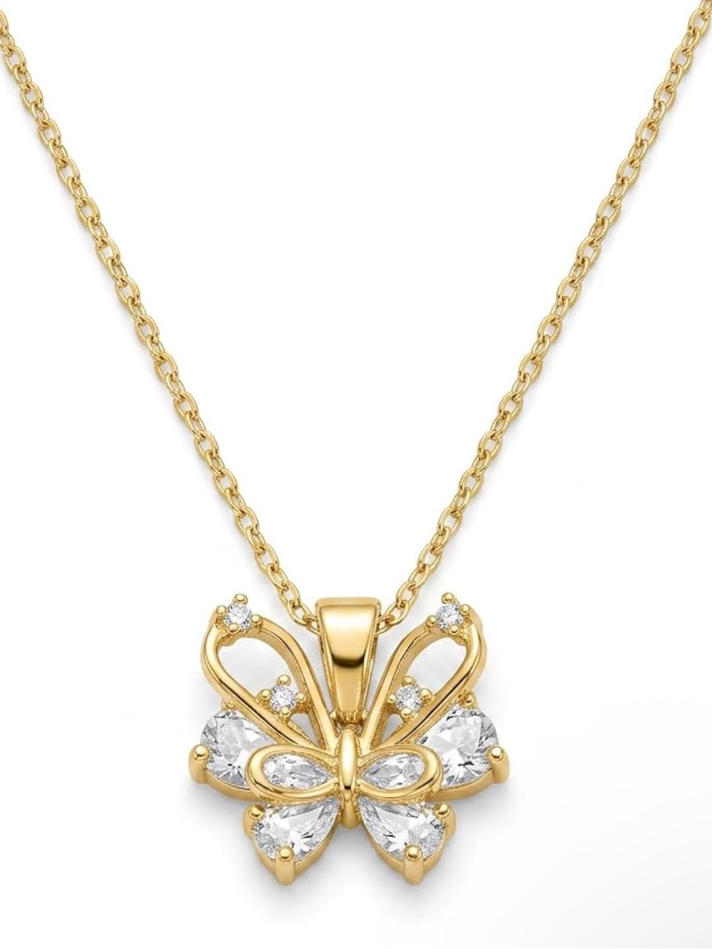 Anthropologie Gold Tone Butterfly Pendant Necklace with Clear Stones